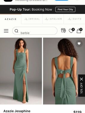 Azazie Jesaphine Sage Green Ruched Gown with Back Tie and Slit